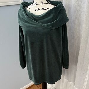 Elegant Green Velour Cowl Neck Sweater